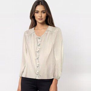 Anthropologie Skies are Blue Blouse Size S  Cream Chiffon Long Sleeve